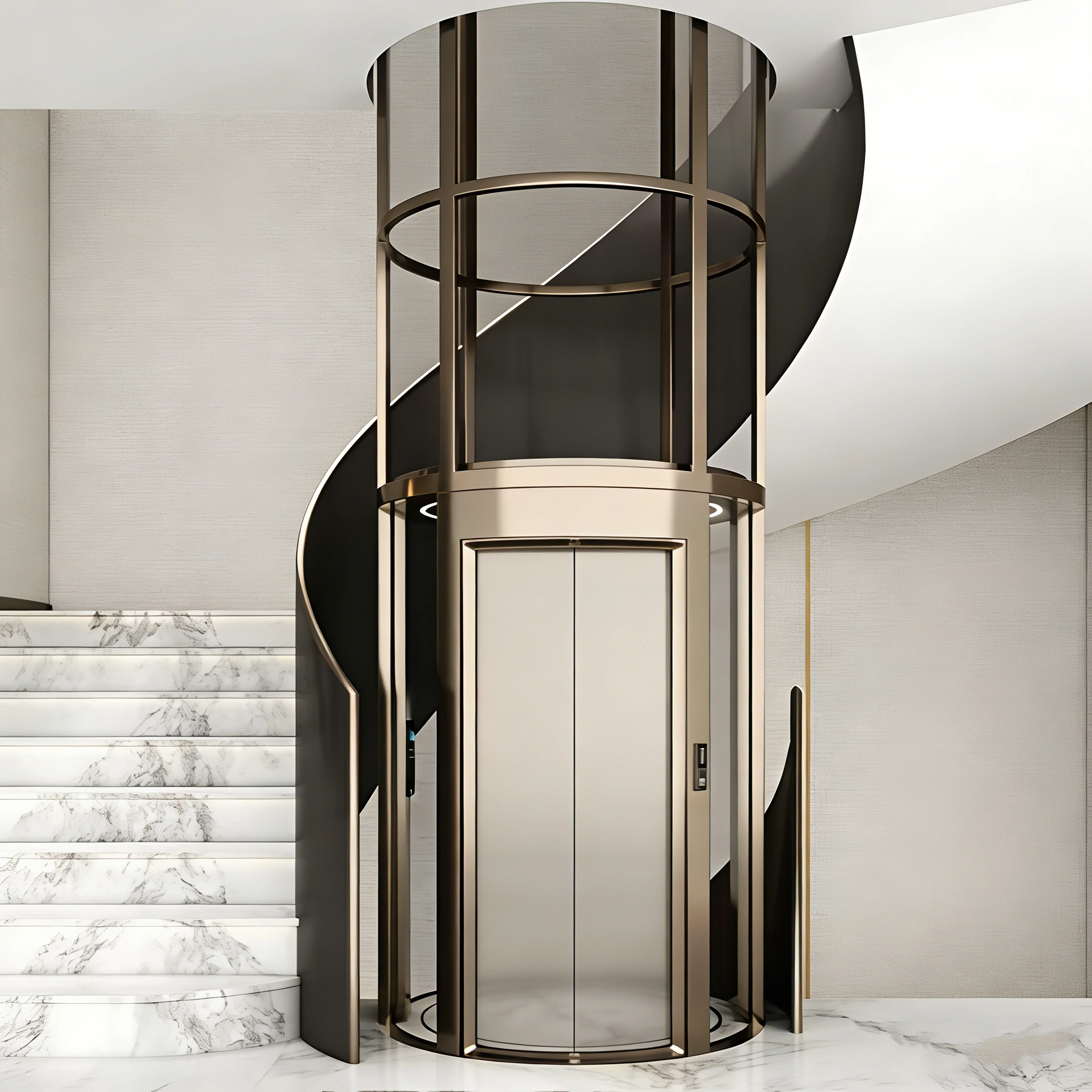 4-Round Glass Split-level Elevator