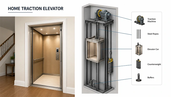 Home Elevator Lift Types---Traction Elevator