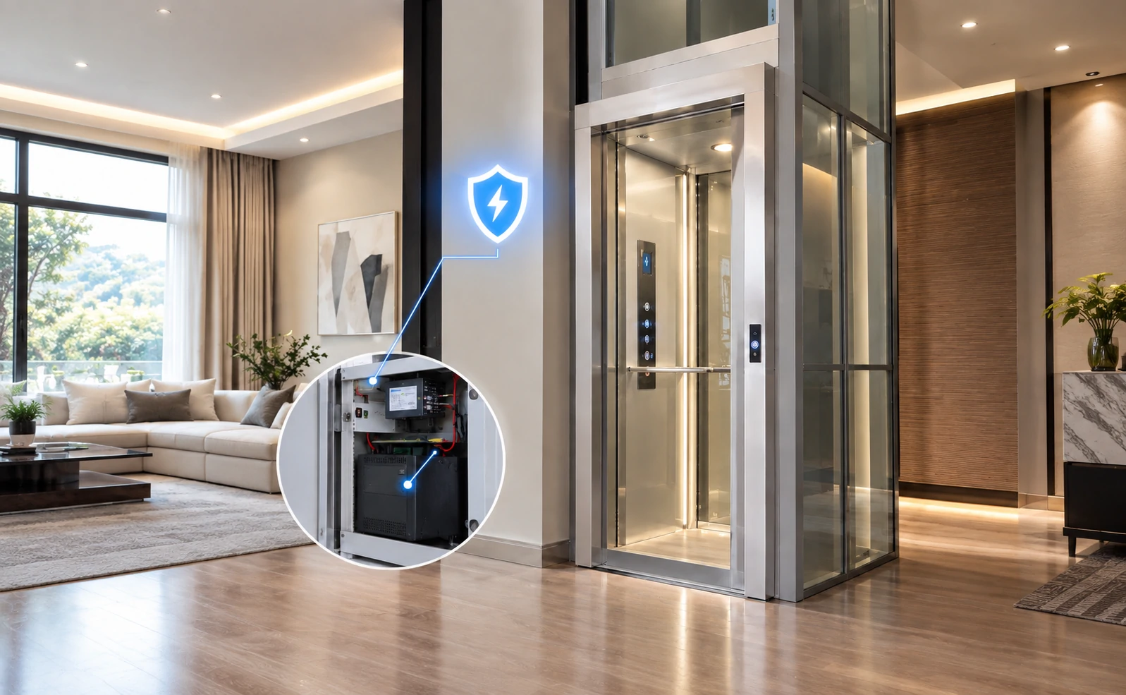 anter through floor lift automatic rescue device