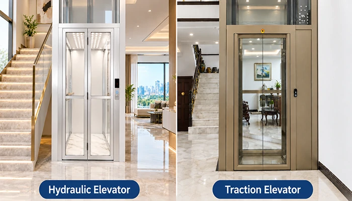 Thang máy gia đình kéo và thang máy gia đình thủy lực